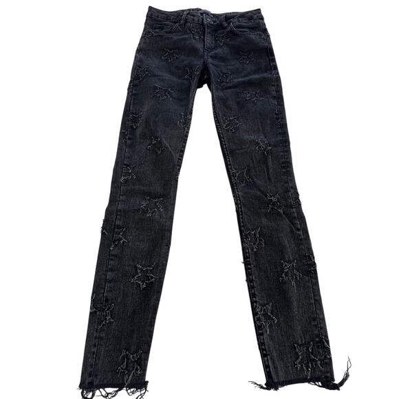Zara Jeans Womens 2 Black Distressed Denim Premium Collection Star Design - Picture 1 of 8